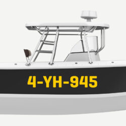 Registratienummer boot. Een voorbeeld van het registratienummer voor snelle motorboten.