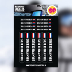 Een voorbeeld van de set met daarop alle ski stickers van Stickers en Plakletters
