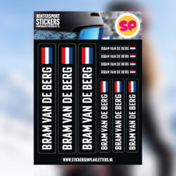 Een voorbeeld van de set met daarop alle snowboard stickers van Stickers en Plakletters